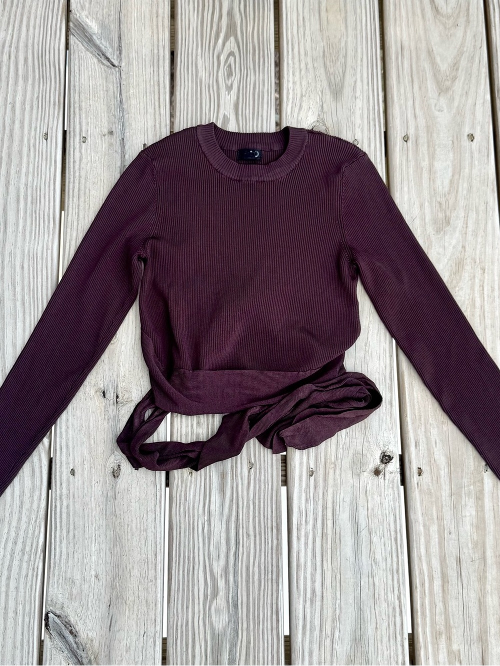 NBD Burgundy Ribbed Wrap Long-Sleeve Top